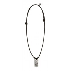 Collier cuir marron pendentif rectangulaire