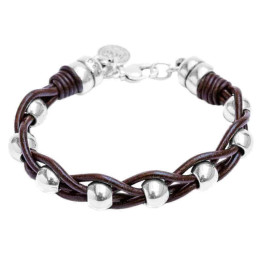 Gefochtenes Lederarmband mit Silberperlen | b&g Handarbeit Spanien