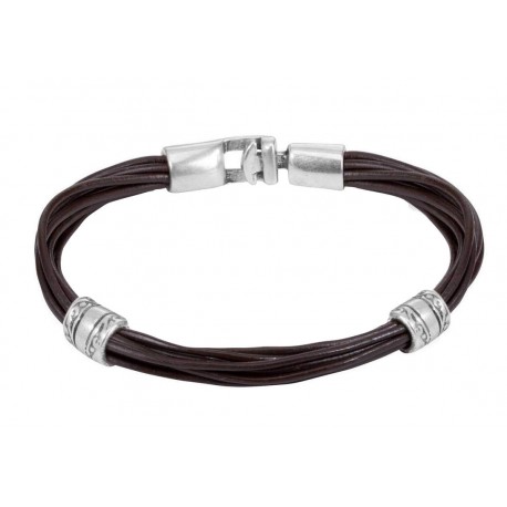 Mens brown multistrand leather bracelet with separators