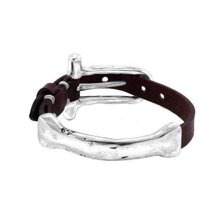 Pulsera Cuero Barra Martillada - Estilo Moderno