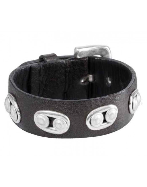 Leather wristband with silver studs