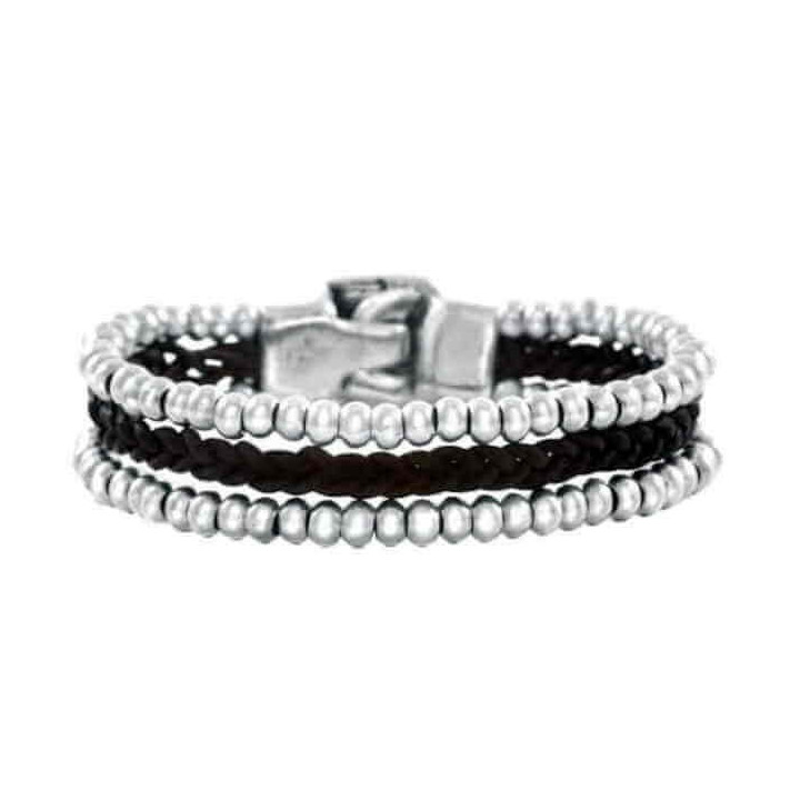 Pulsera Cuero Tres Hebras Perlas