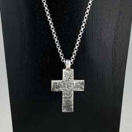 Chain Necklace Hammered Cross Pendant