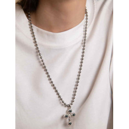 Croix Argent Perles Noires