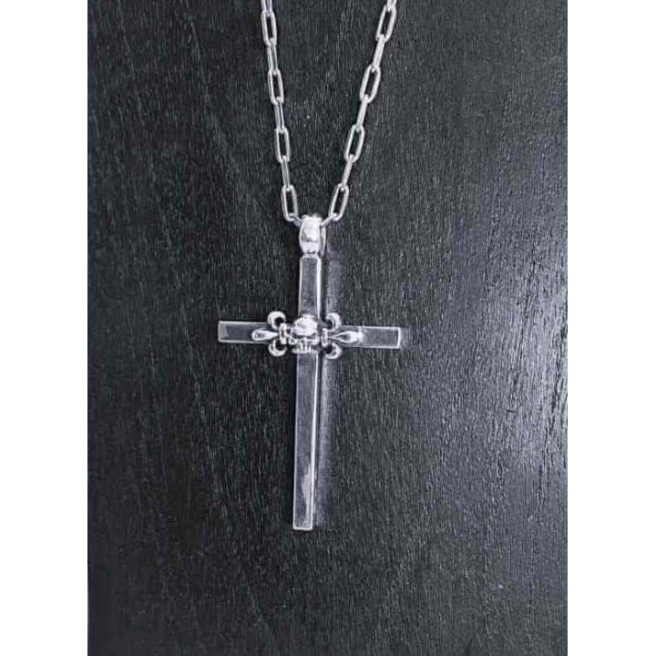 Collar Cadena Clip con Cruz y Calavera | Plata 925