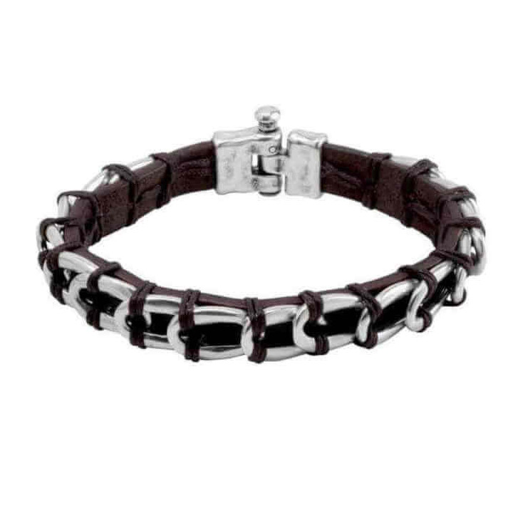 Herren Lederarmband Silberglieder