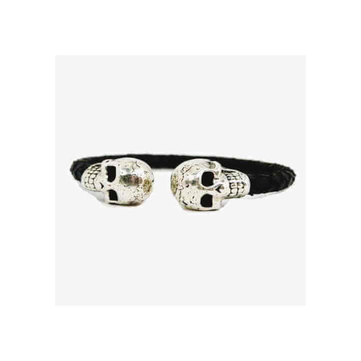 Doppeltes Totenkopf-Lederarmband