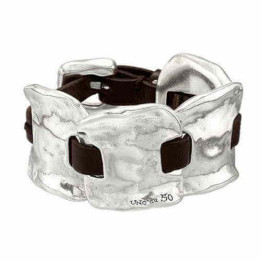 Wide Silver Leather Handcuff UNOde50