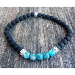 Pulsera Cerámica Negra-Perlas Turquesas