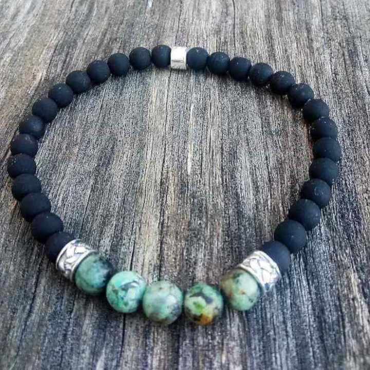 Pulsera Cerámica Negra-Perlas Verdes
