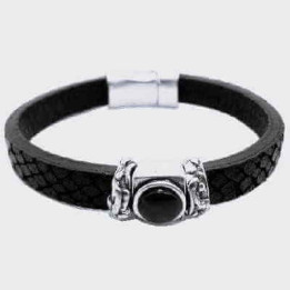 Bracelet Cuir Serpent Noir