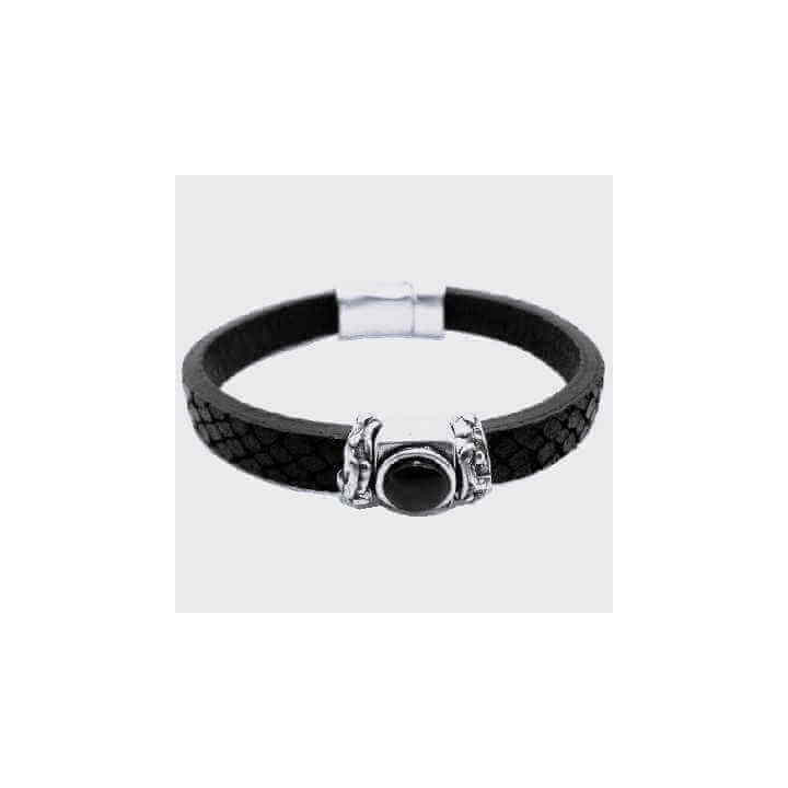 Black Leather Bracelet Resin Stone